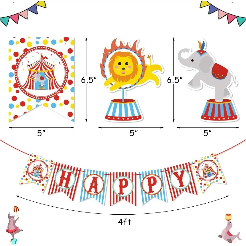 Karneval Zirkus Party Dekorationen Kit rot blau gelb alles Gute zum Geburtstag Banner Luftballons Papier Blume Waben ball Kreis Girlanden – Detail 5