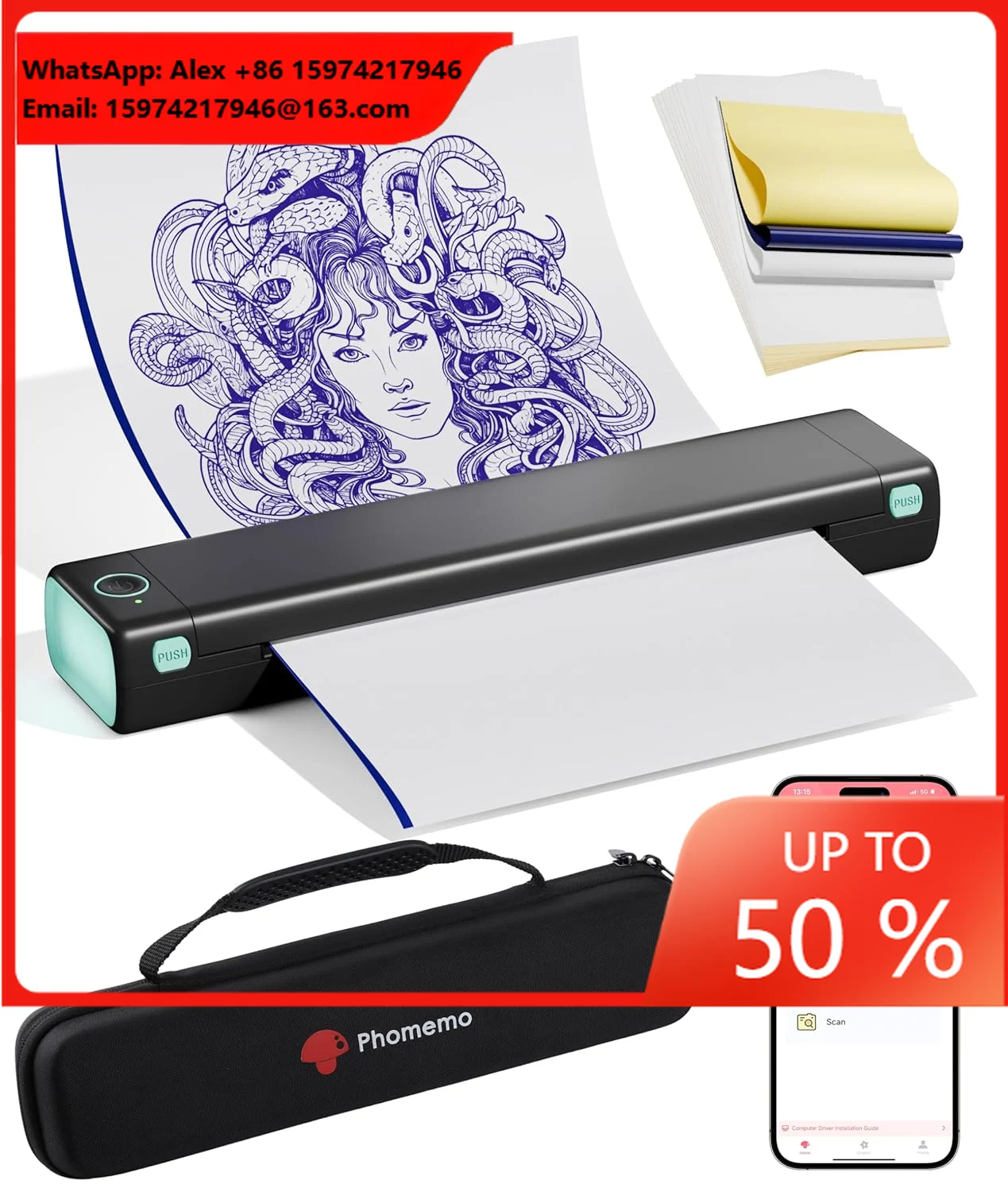 Phomemo M08F Portable A4 Thermal Printer Wireless Temporary Tattoo Printer Machine For Small Business And Tattoo Arts