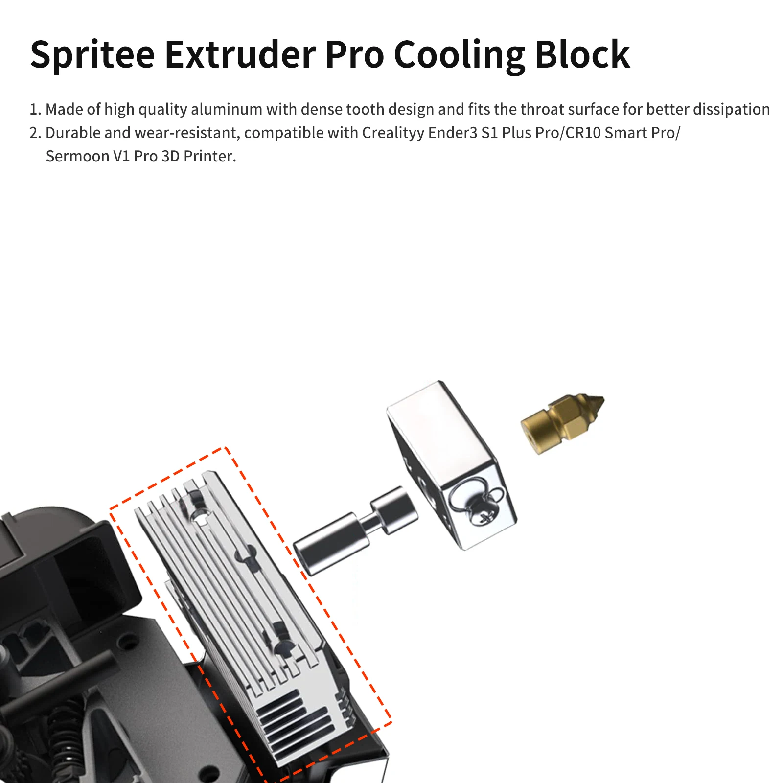 Sprite Extruder Pro Heat Sink Radiator Cooling Block 41x20x13mm for Ender3 S1 Plus Pro/CR10 Smart Pro/Sermoon V1 Pro 3D Printer