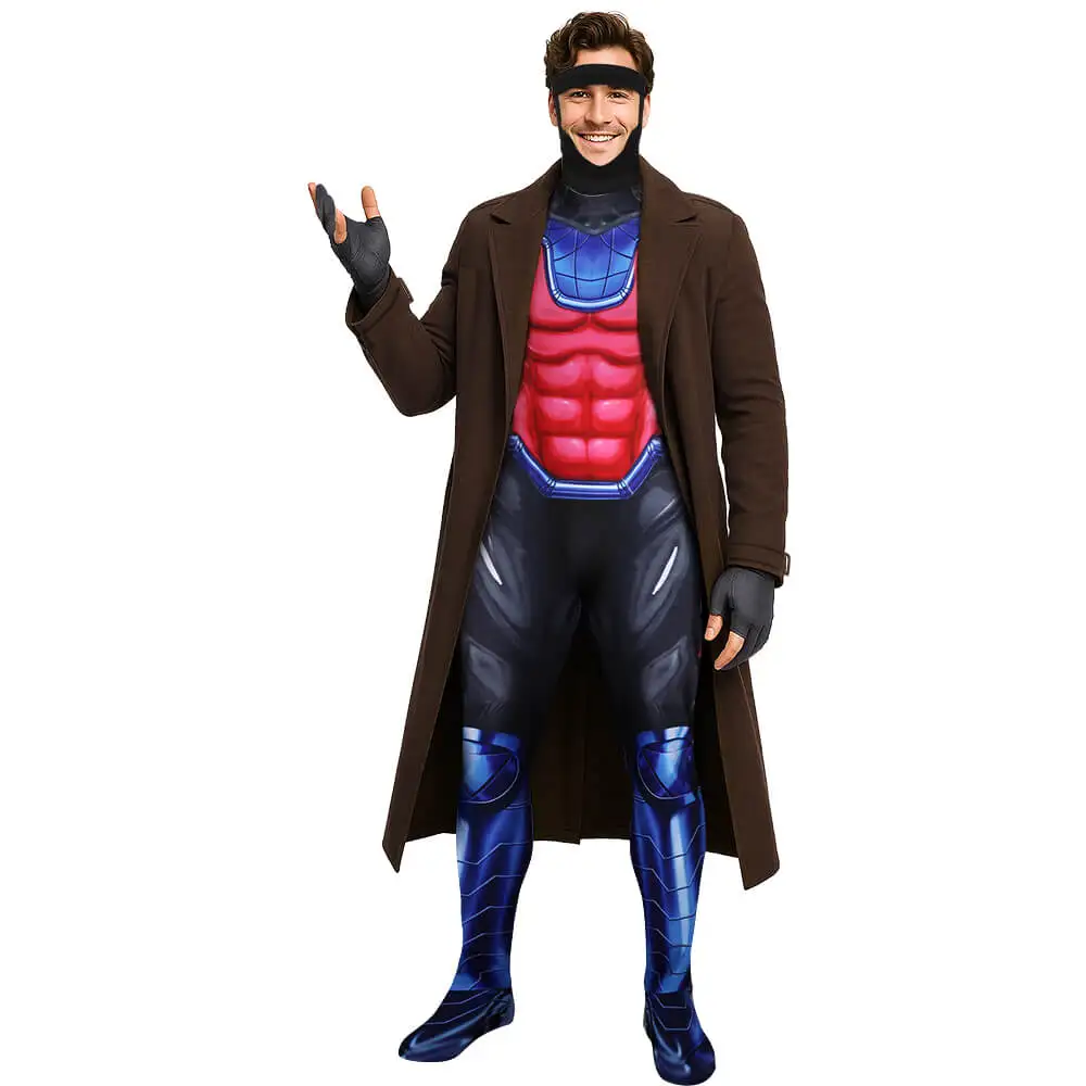 

Gambit Cosplay Costume Comics Remy Lebeau Roleplay Halloween Outfits Superhero Party Suit for Men