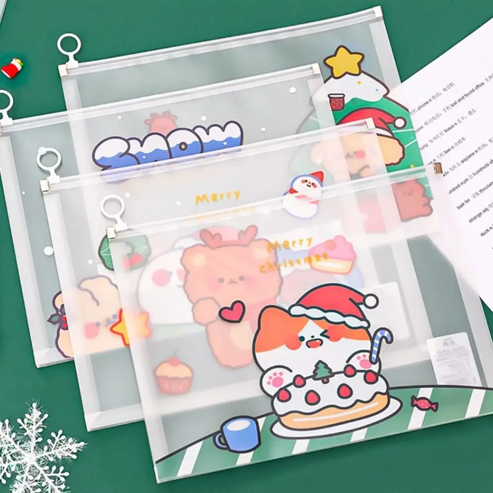 Transparent School Stationery Pencil Case Test Paper Snowman Information Pack File Folder Documents Filling Bag PP File Bag