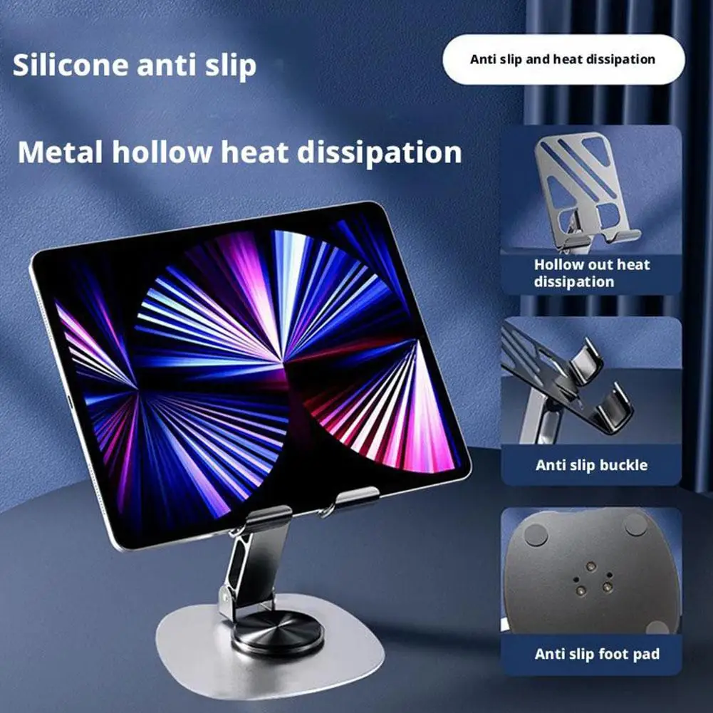 Metal 360 °   Suporte de telefone dobrável rotativo desktop transmissão ao vivo assistindo drama titular silicone antiderrapante oco dissipação de calor