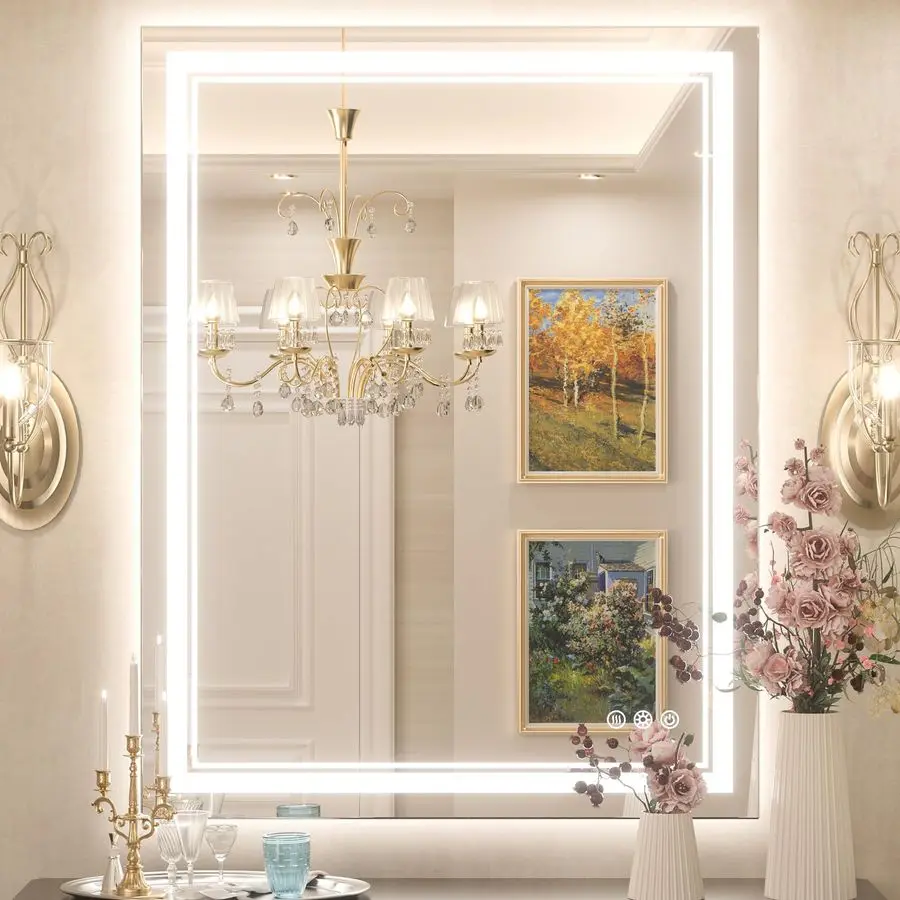 

Зеркало для ванной с LED-подсветкой, 28x36 дюймов, с передней и задней подсветкой, с плавной регулировкой цветовой температуры (3 цвета) и функцией диммирования, настенное, сертифицировано UL.