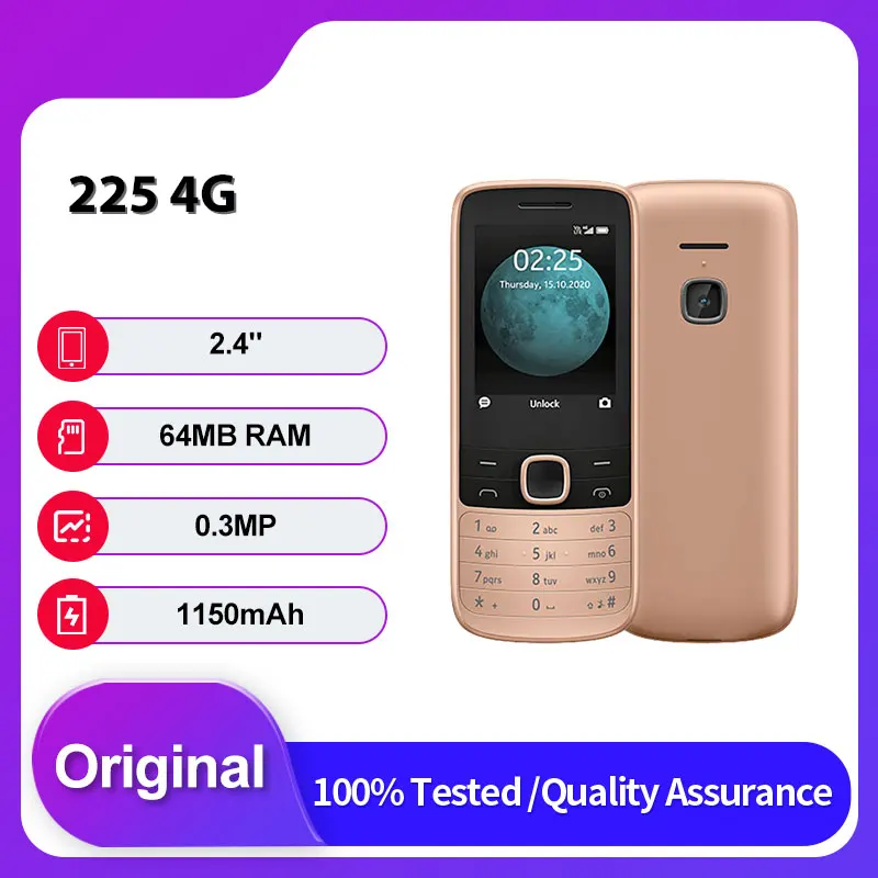 Original Unlocked 225 4G Dual Sim 2020  Bluetooth GSM 900/1800 Mobile Phone Russian Arabic Hebrew Keyboard Made in Finland