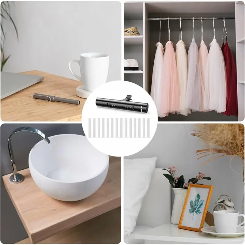 Deodorante per ambienti con 15 bastoncini di ricarica, clip di sfiato per diffusori di oli essenziali per auto da 2 pezzi per autoveicoli, diffusore di profumo di aromi