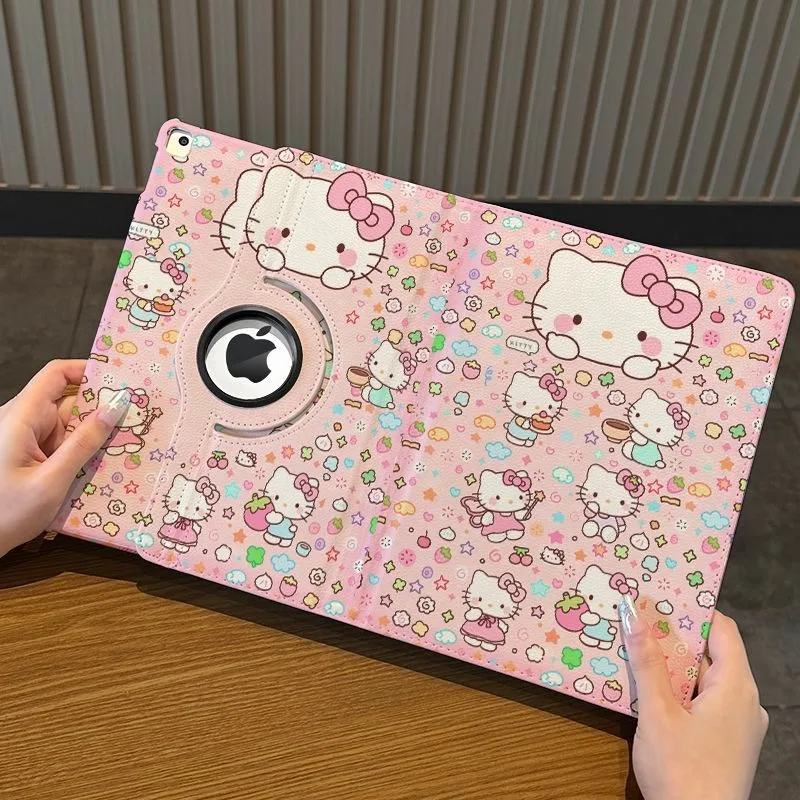 

Kawaii Hello Kitty IPad Cover Leather Case for IPad 2025 Air7 Air6 11th A16 11in 10th Air4/5 Mini4/5 Rotatable Anti-Scratch Case