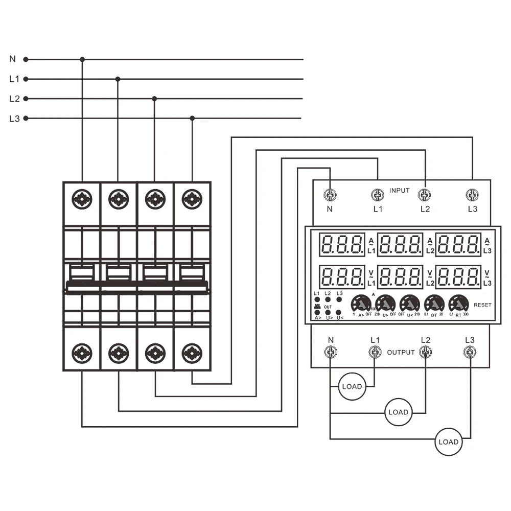 Samwha-Dsp AVR-3S-XXA 3x380V+Nuetral Adjustable Current & Voltage Non-sync Relay 63A,80A,100A