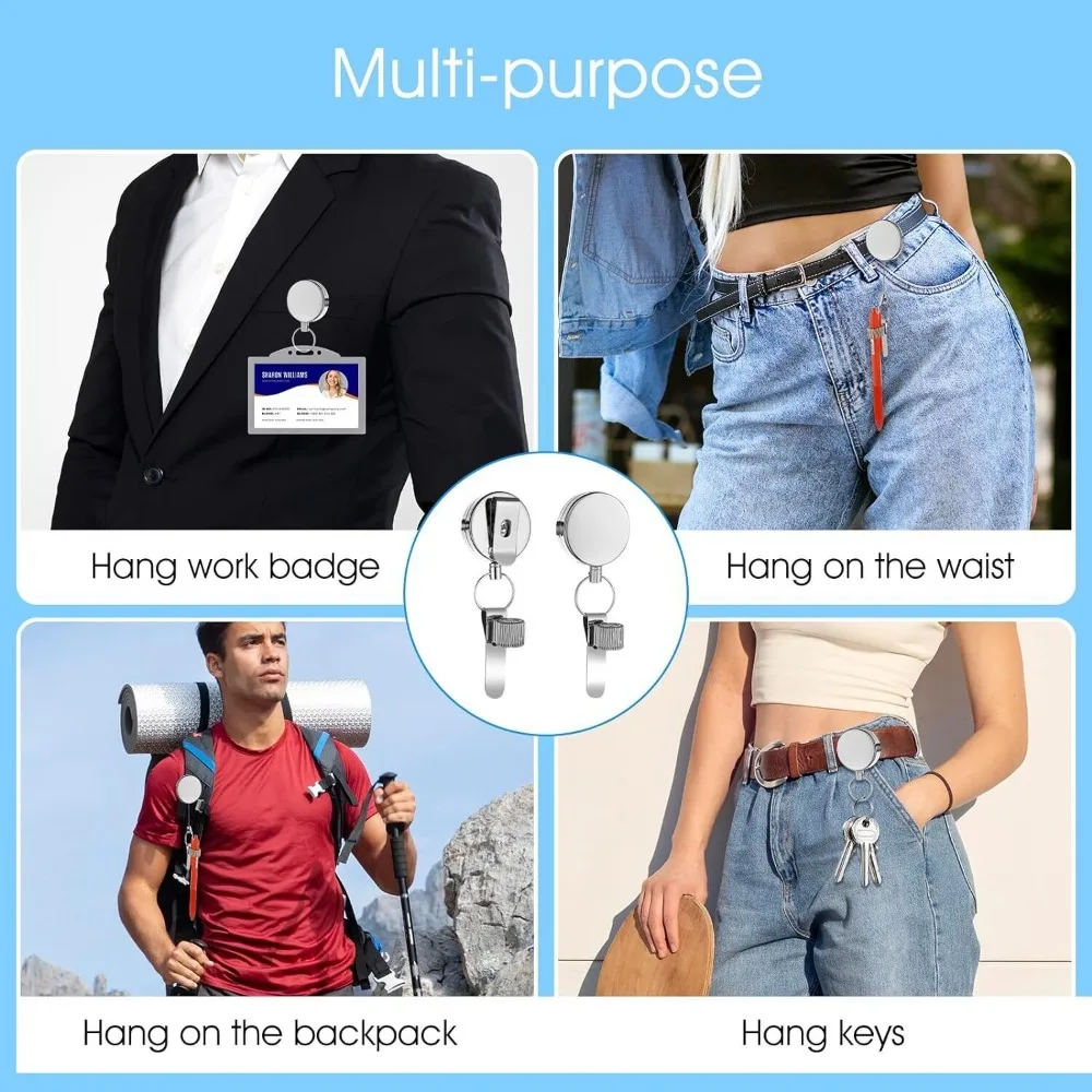 New Retractable Pull Pen Pencil Holder Lanyard Universal with Belt Clip Metal Key Ring