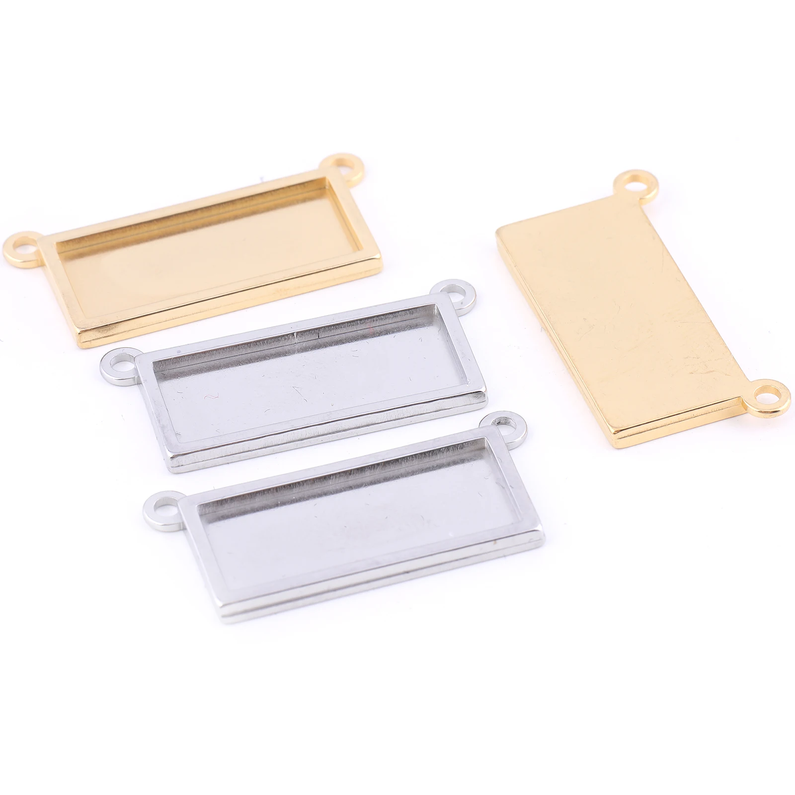 5pcs stainless steel rectangular cabochon base setting 10x25mm charm pendant bezel trays diy necklace making blanks