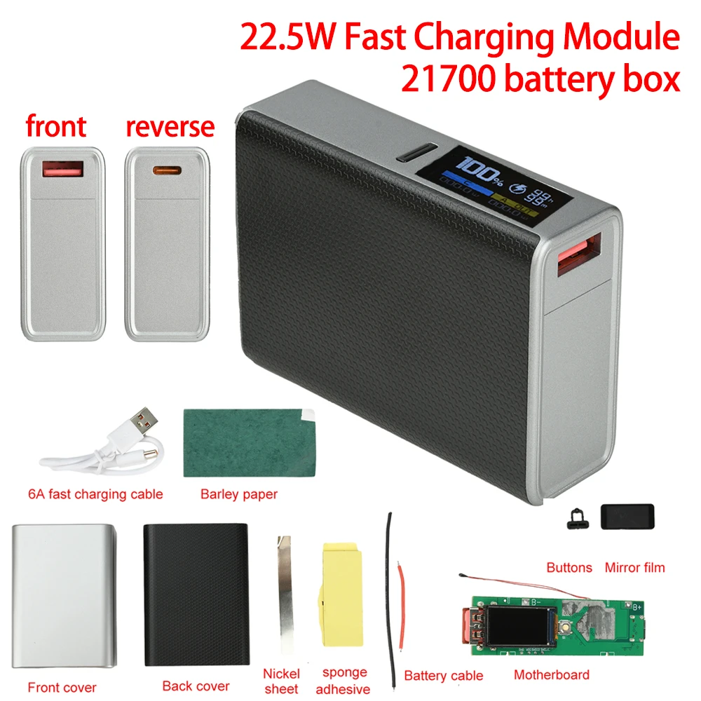 22.5W Fast Charging DIY Power Bank Kit 0.96" TFT Color Scree