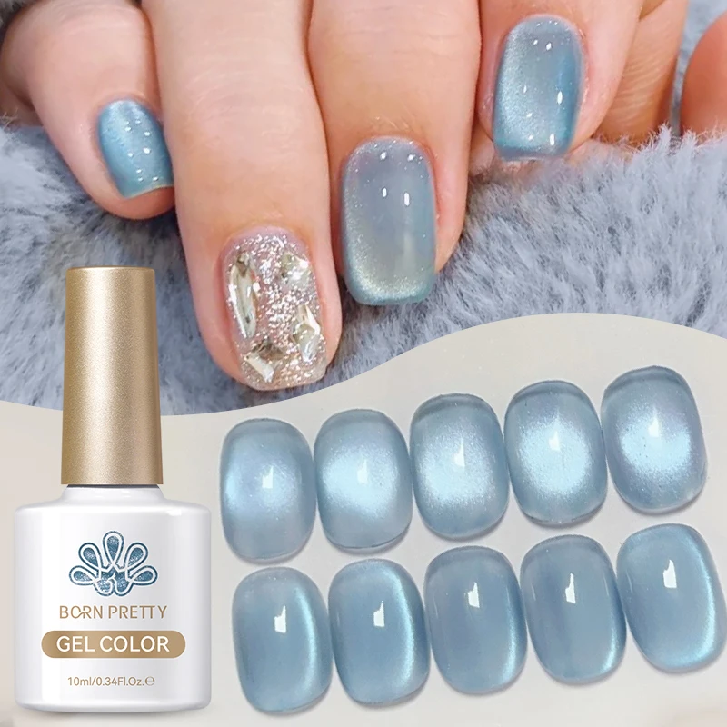 BORN PRETTY 10ml Crescents Bay Colored Cat Magnetic Gel Blue Glitter Shine Soak Off UV Gel Nail Art Varnish Nail Supplies