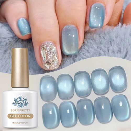 BORN PRETTY Blue Wave Ponit Cat Esmalte de uñas de gel magnético Cuentas de vidrio de luz de luna 10 ml Esmaltes semipermanentes para remojar