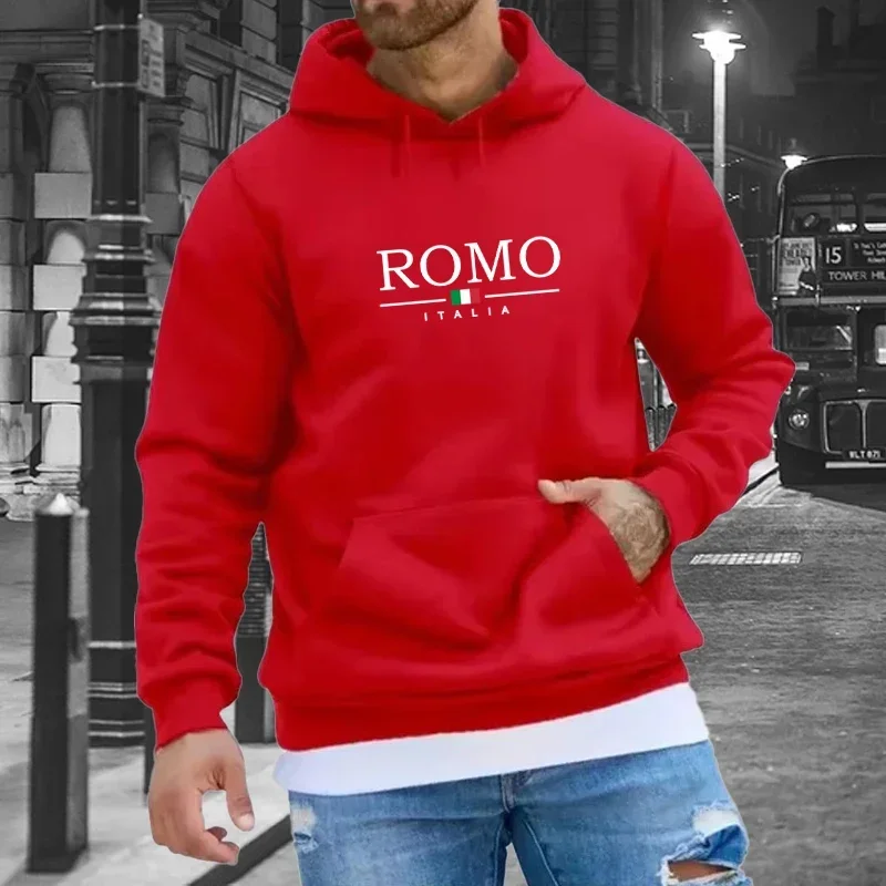 Romo Italia Print Hoodies for Mens Autumn Long Sleeve Sweatshirts Casual Loose Outdoor Sport Clothes