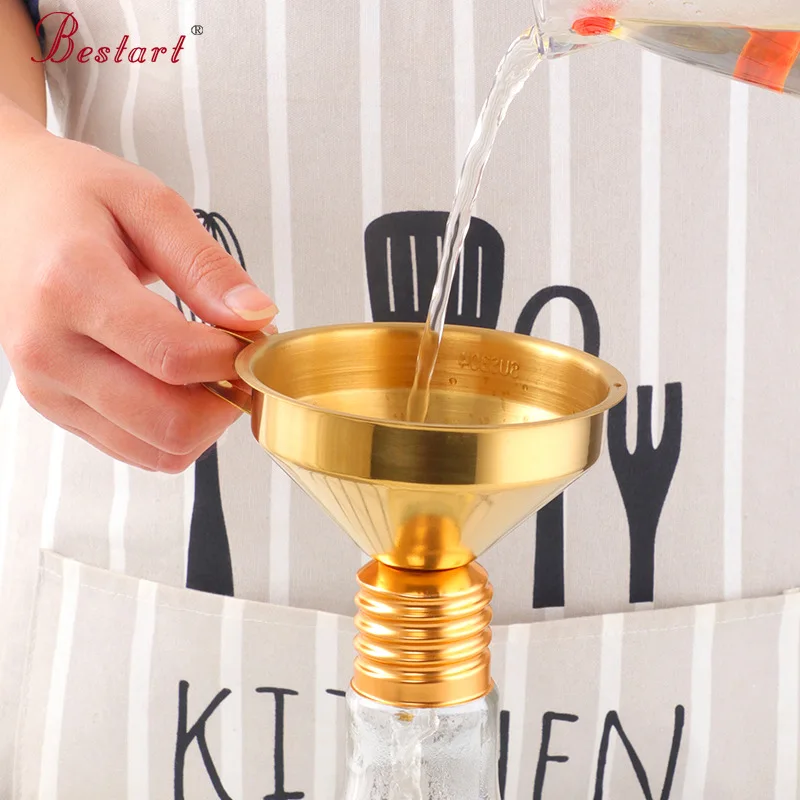 Stainless steel funnel creative 304 titanium plated color detachable filter, kitchen small tools, household oil funnel