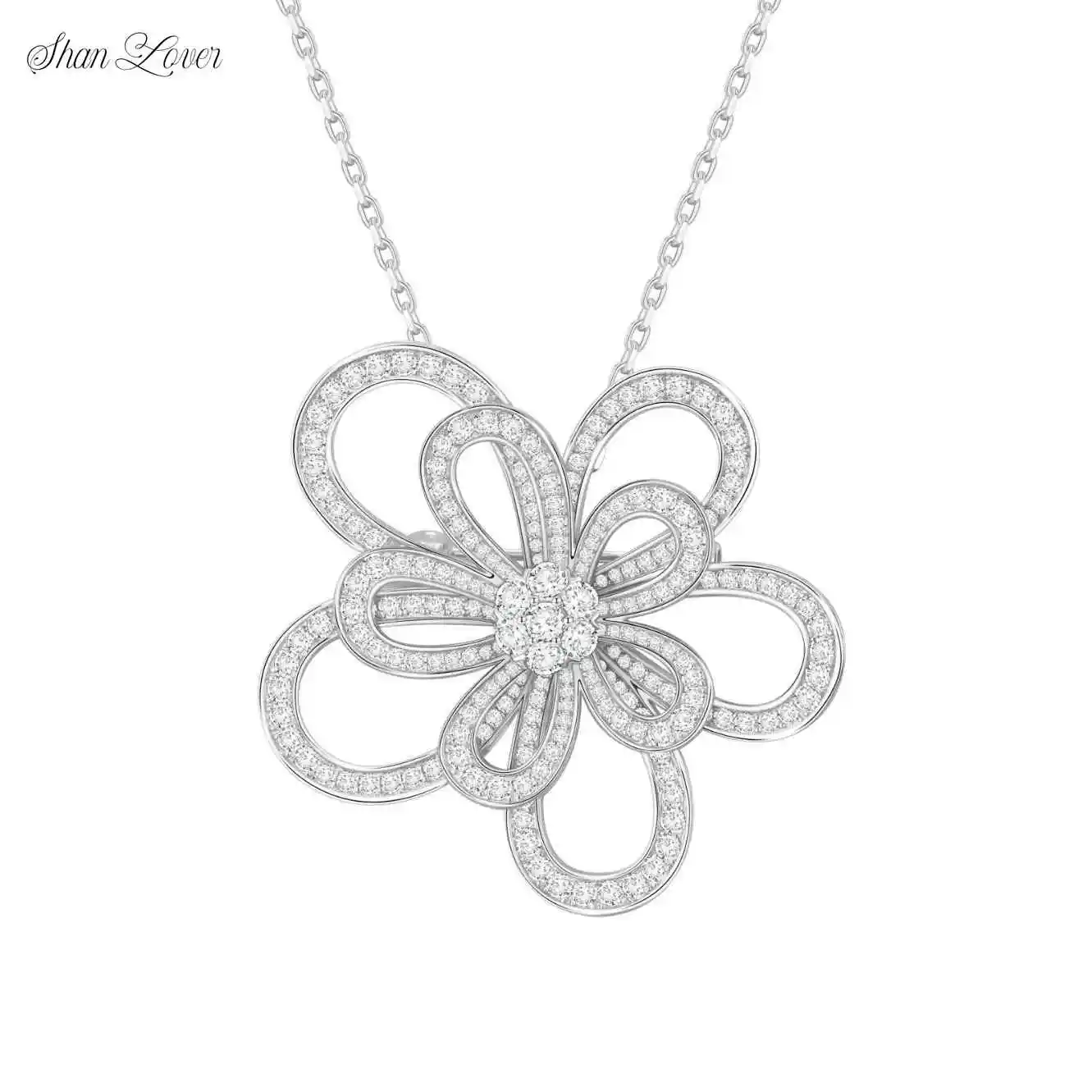 

ShanLover Brand Woman 925 Sterling Silver Jewelry Brooch Pendants Necklace Multiple Use Flowerlace Zircon Chain Pendant Necklace
