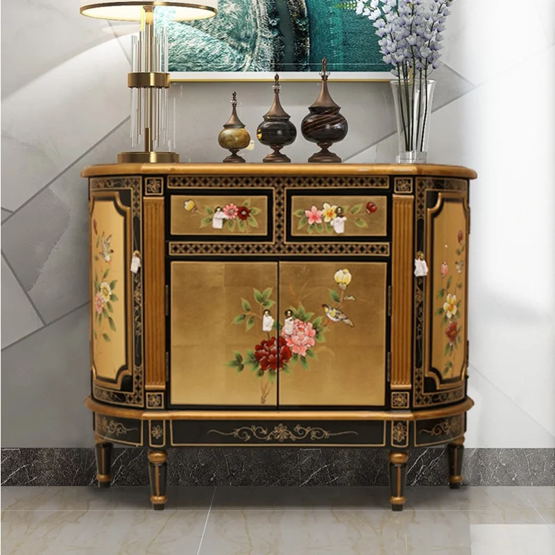 Gold Foil Entrance Cabinet Living Room Entrance Hallway Household Solid Wood Modern Hallway Wall Locker