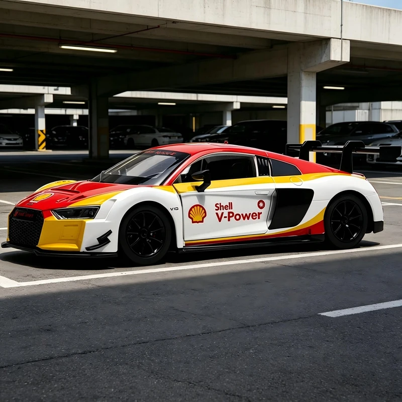 

CCA 1:24 simulation Audi R8 LMS Shell Co branded Alloy Rally Car Model Car doors and the front hood can also be opened
