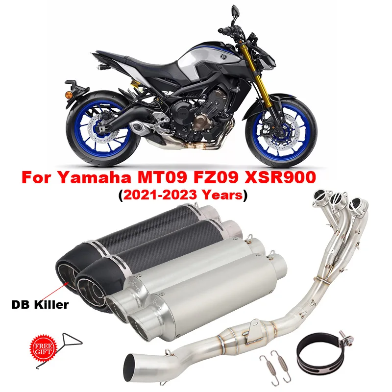 Slip On For Yamaha MT09 FZ09 XSR900 MT-09 MT 09  2021 2022 2023 Motorcycle Exhaust System Escape Front Link Pipe With Muffler