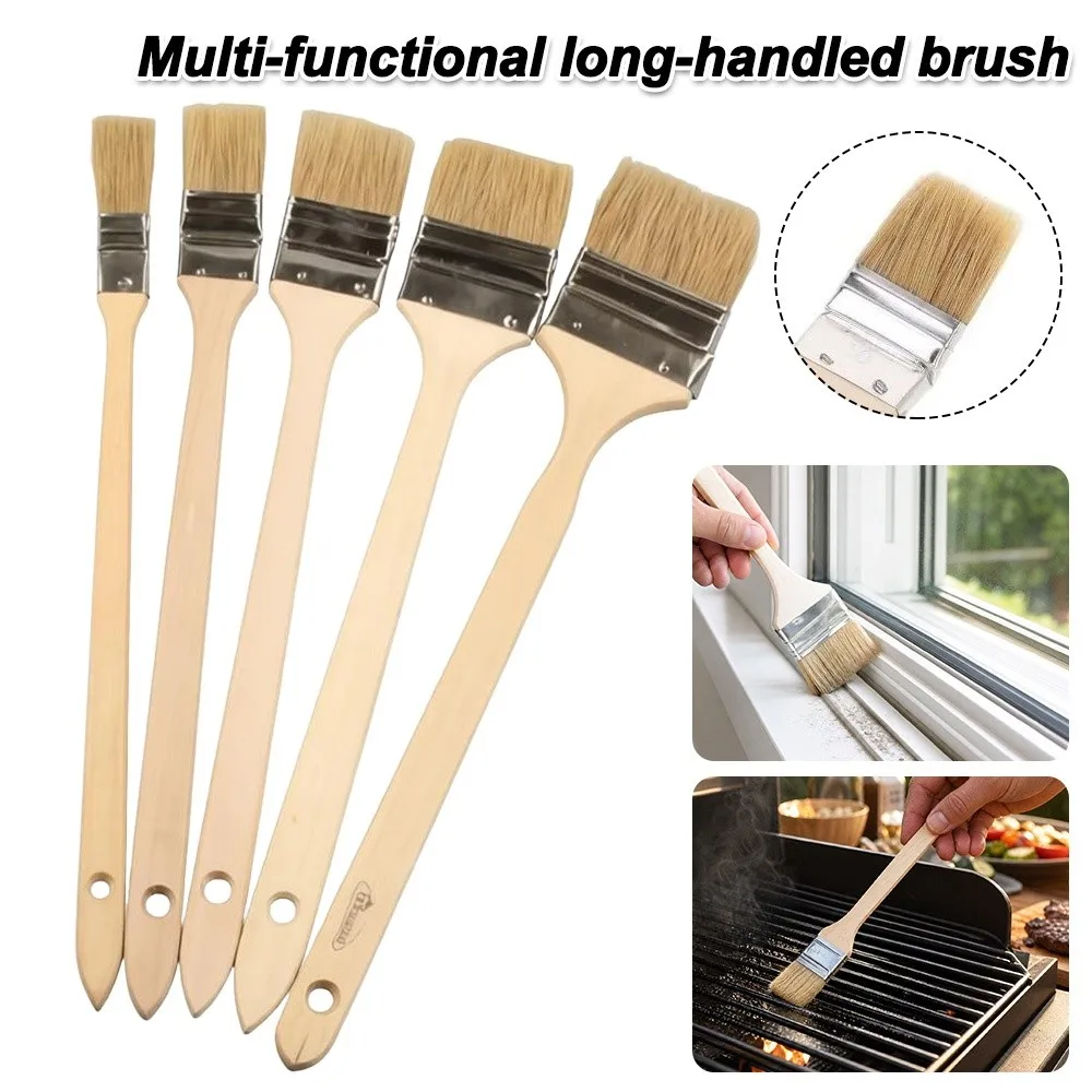 New Long Handle Marine Paint Brush Solid Wood Handle Elbow Shape Clean Brush Mixed Pig Mane Hair Wall Painting Brush Arts Crafts