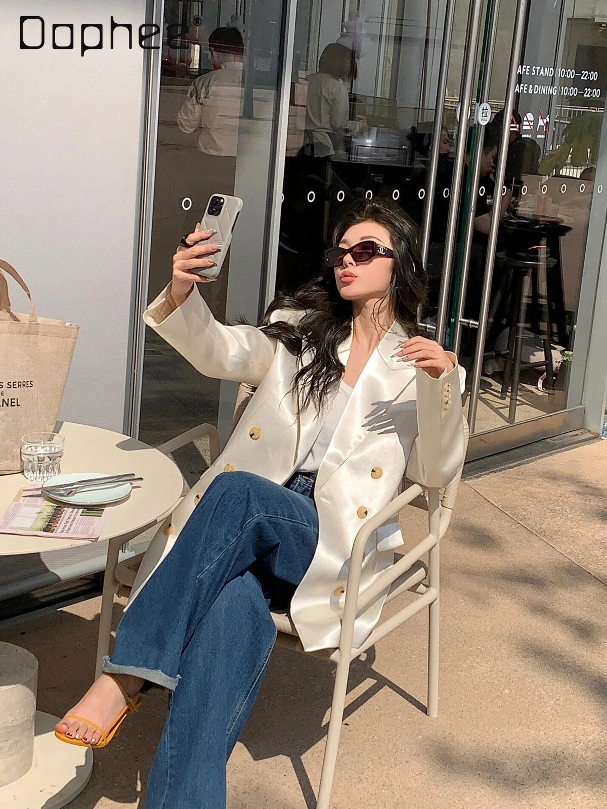 High-end Elegant Heavy Craft Pearlescent Color Cross Collar Blazer Women Korean Chic Loose Versatile Autumn Trendy Blazer Top