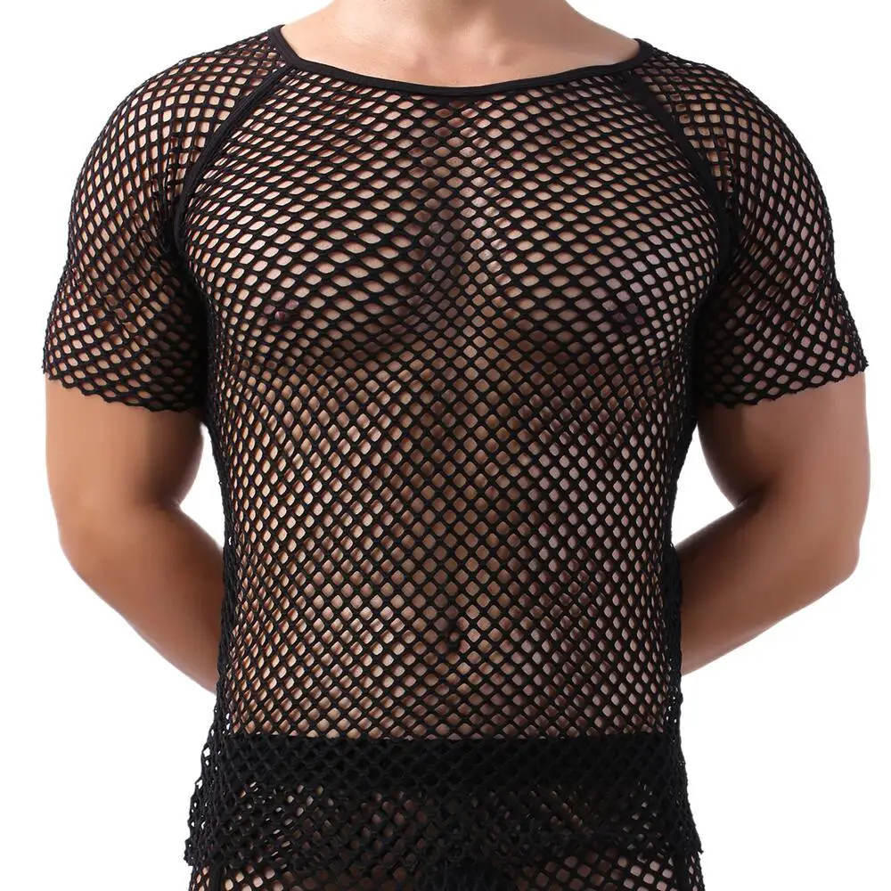 Summer New Mens T Shirts Sexy Mesh See-Through T-Shirts Short Sleeve Men\'s Clothes Tops Tees Bottoming Shirt O-neck Tshirt