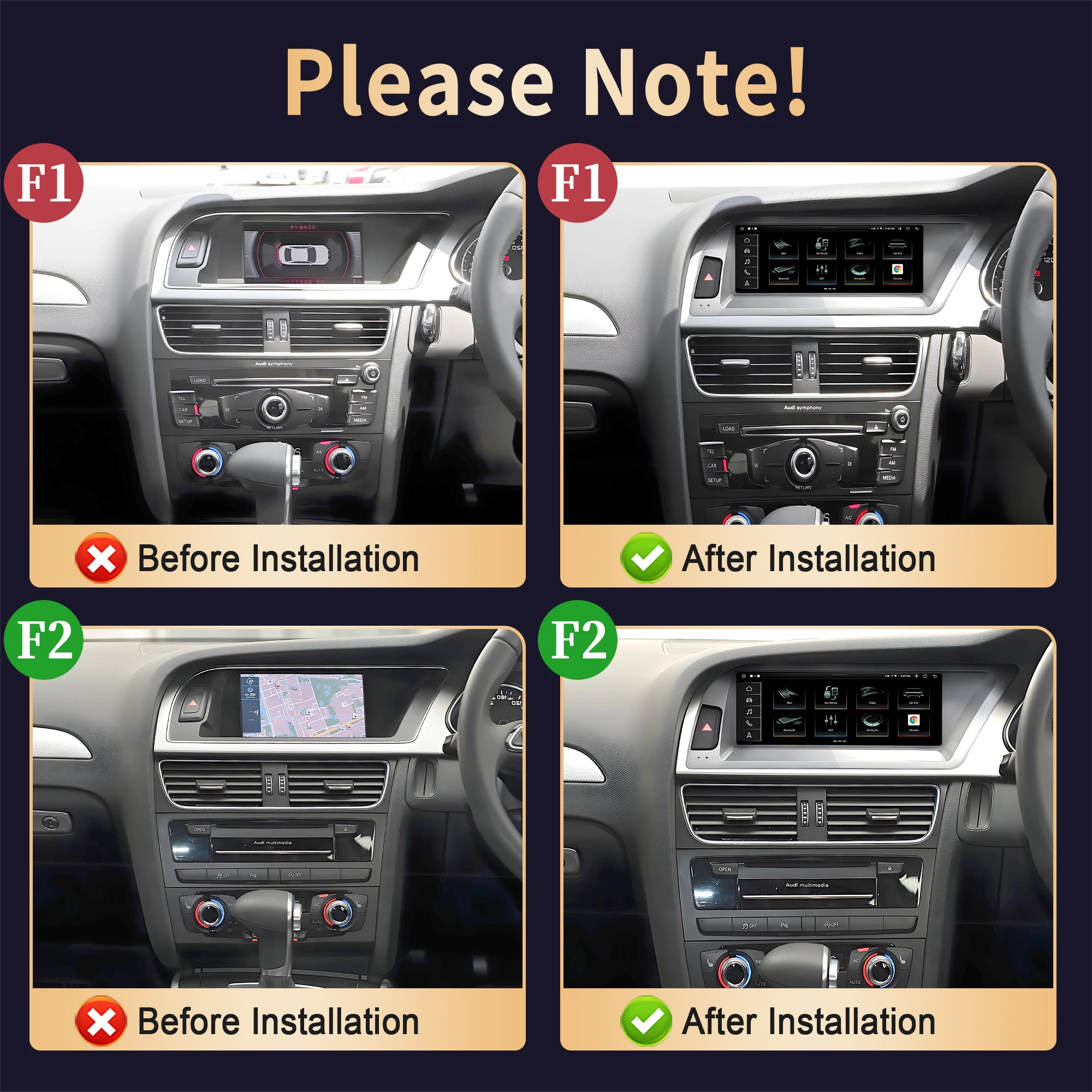 8.8'' Right Hand Drive For Audi A4 2009-2012 Car Radio Bluetooth Android 14 Carplay Snapdragon 685 Split Screen GPS Navigation