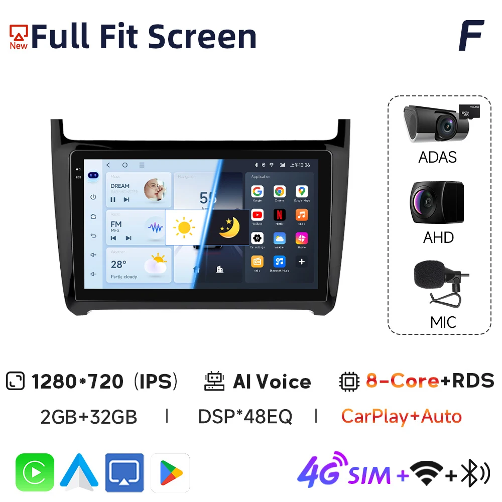 JIUYIN Android Auto Autoradio Voor VW POLO 5 sedan 2008-2020 Draadloze CarPlay GPS Multimedia 2 din Intelligente Systemen Stereo