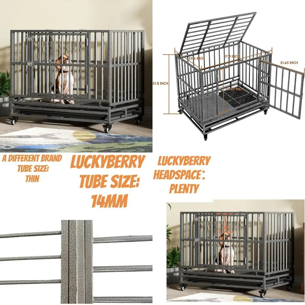 

Sturdy Large Dog Crate with Wheels - Durable 38/42/46 Inch Dog Cage for High-Stress and Aggressive Chewers