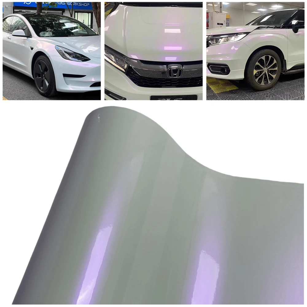 

Виниловая пленка премиум-класса для автомобиля жемчужно-белого цвета с фиолетовой виниловой пленкой-хамелеоном, упаковка из фольги