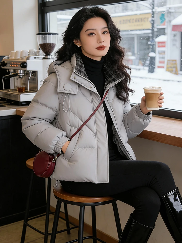 Damska kurtka puchowa Thiened Fce, luźny krój, zimowa odzież wierzchnia, styl koreański, długi rękaw, zapinana na zamek, kolor