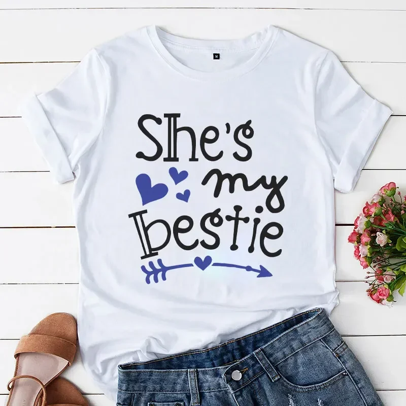 Summer Casual Clothing Shes My Bestie Graphic T Shirt Short Sleeve O-neck Women Best Friends Fashion Clothes T-shirt Female Tops