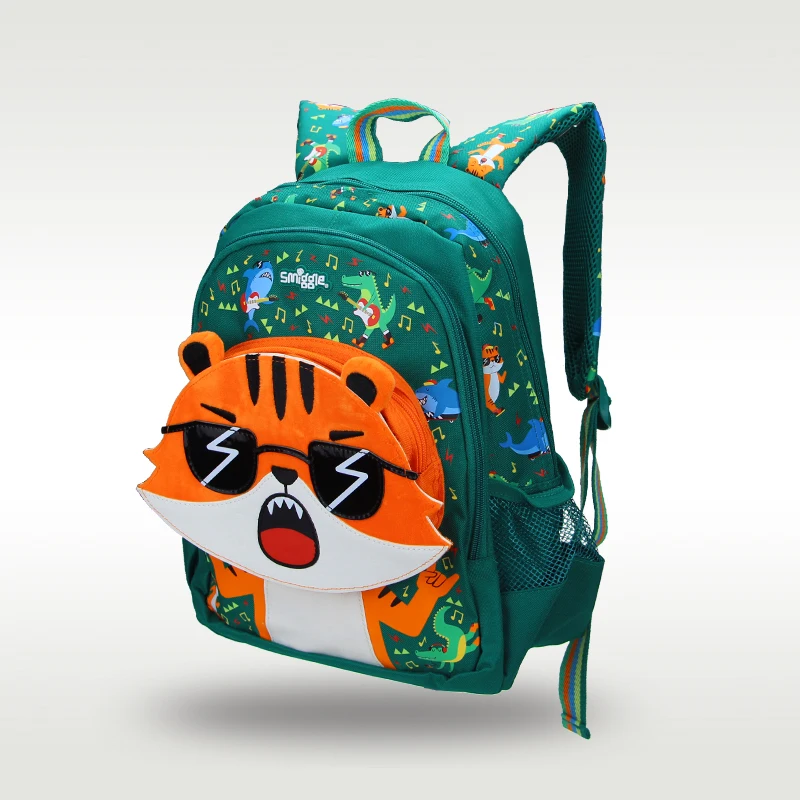 Mochila escolar Original de Australia Smiggle para niños, suministros escolares con forma de tigre verde, 14 pulgadas, 4-7 años