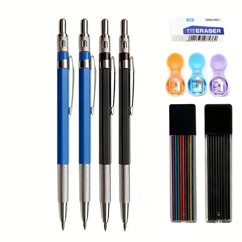 2.0mm Mechanical Pencil Set Black /Color Lead Refill 2B Automatic Pencil Art Sketch Painting Writing School Office Stationery