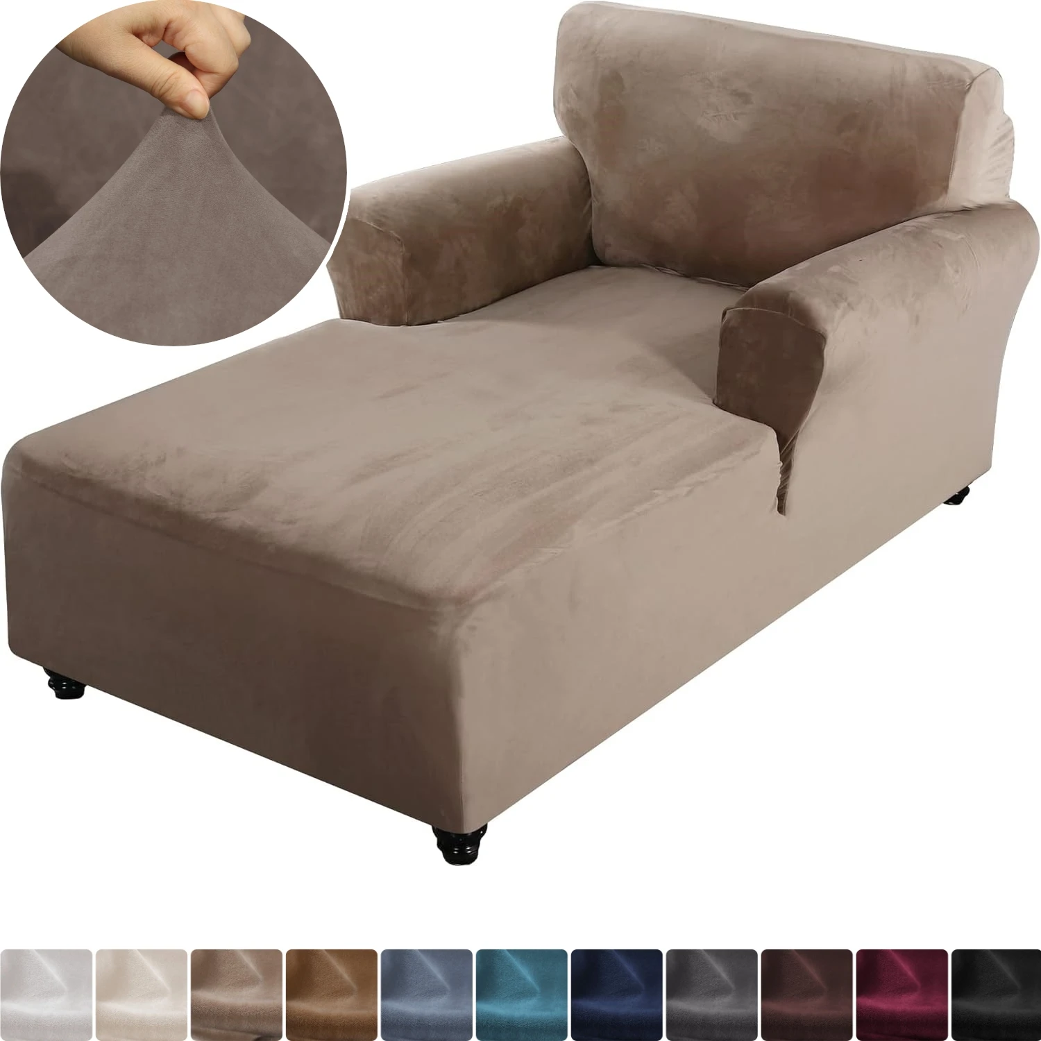 

Velvet Chaise Lounge Cover High Stretch Arm Sofa Slipcover Living Room Soft Chaise Slipcover with Arms Velvet Sofa Protector