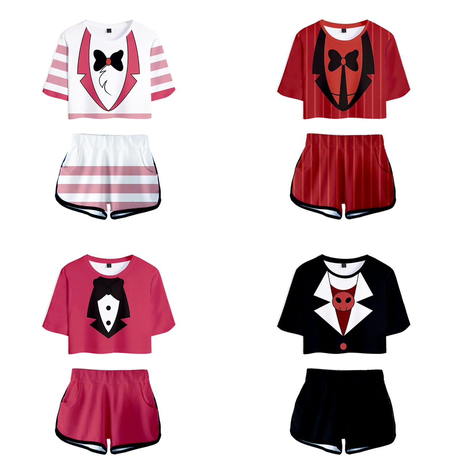 

Anime Charlie Cosplay Costume Shorts Alastor T Shirt Dust Sport Suit Shorts Vaddie Running Set Women Halloween Party Suit