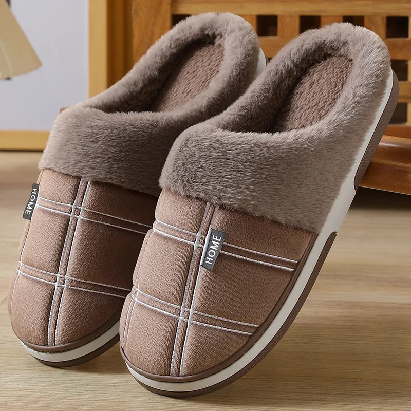 Big Size 48 49 50 51 Men Autumn Winter Home Warm Plush Slippers Large Plus Indoor Bedroom Casual Shoes Furry Non Slip Slides