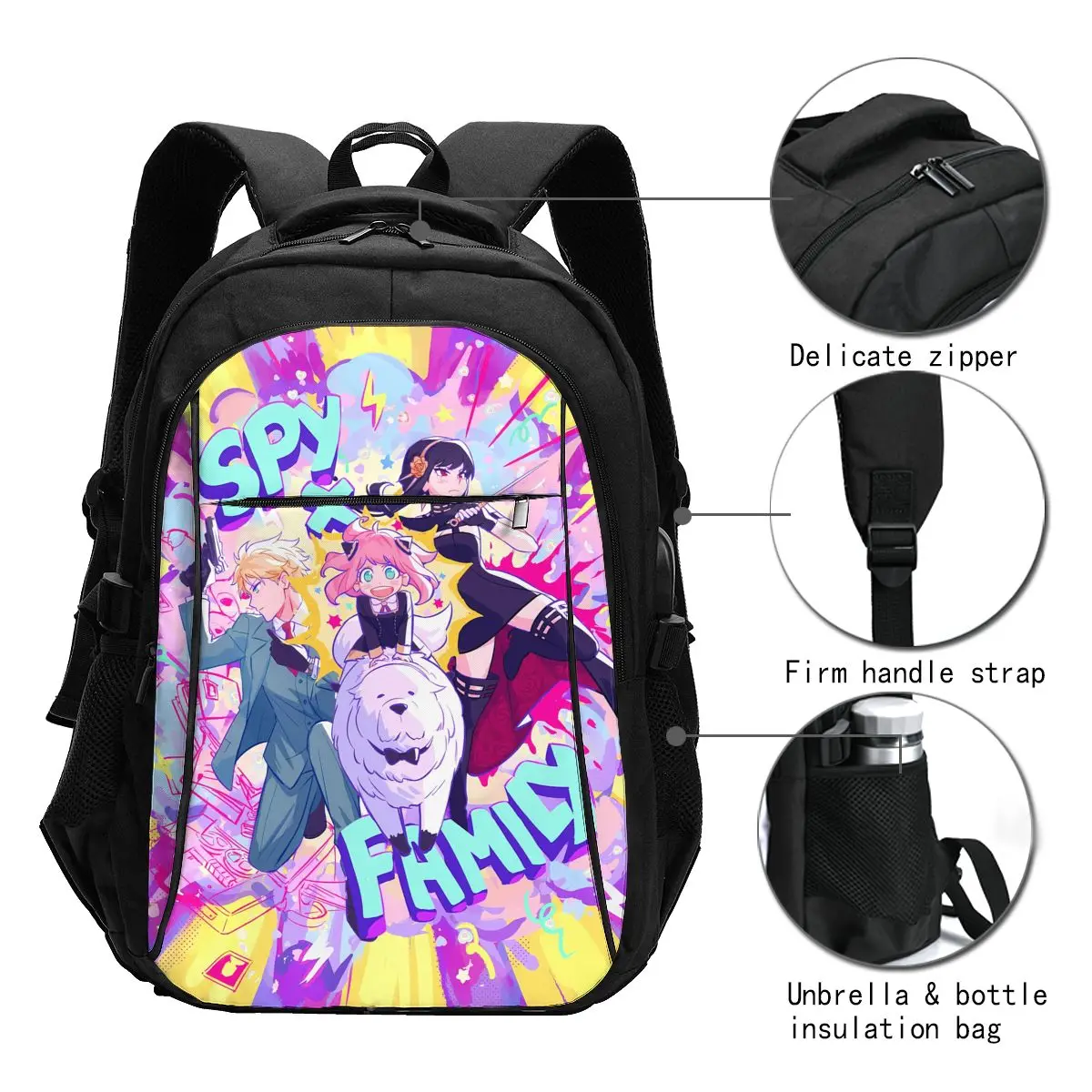 Anime Spy Family Travel Laptop Backpack, Business Water Resistant Laptop Backpack with USB Charging Port, College Bag