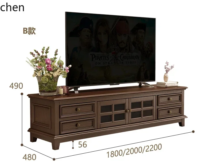 y9.3-all solid wood TV cabinet coffee table combination living room ash wood storage locker