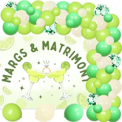Cheereveal Margs and Matrimony Bachelorette Decoration Green Backdrop Balloon Garland Arch Kit Lemon Margarita Theme Party Decor
