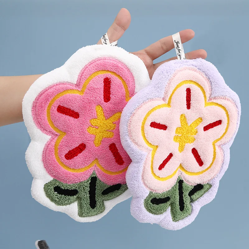 Flower Hand Towel Can Be Hung in The Kitchen and Bathroom Cute and Rich with Thick Coral Fleece and Super Absorbent Small Towel