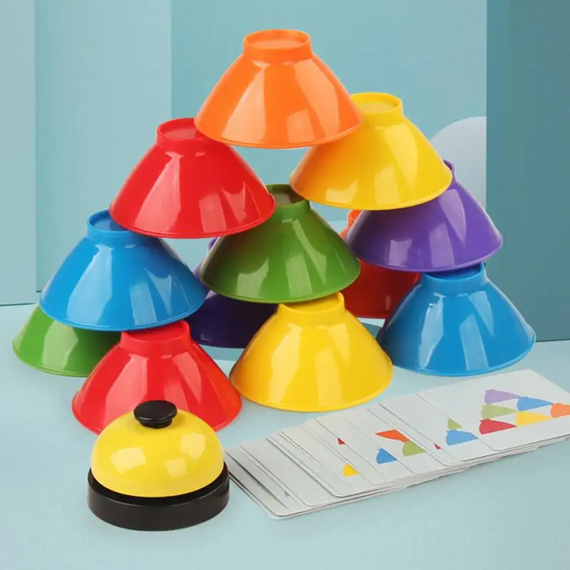 Jouet à empiler arc-en-ciel avec cloche pour enfants, bol à empiler, jouet d'apprentissage mentaires oriel Montessori, beau cadeau, 6 bols à empiler