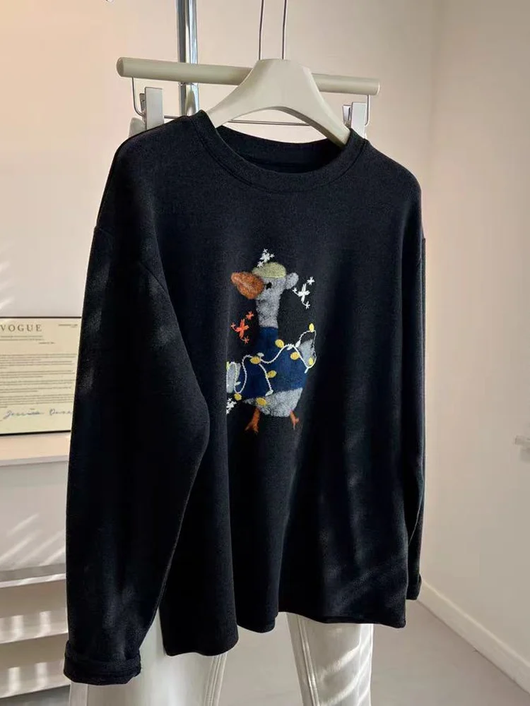 

plus Size Women's Long Sleeve Thermal T-Shirt Cartoon Print Loose Fit Autumn Winter College Style Warm Top Big Code Fashion