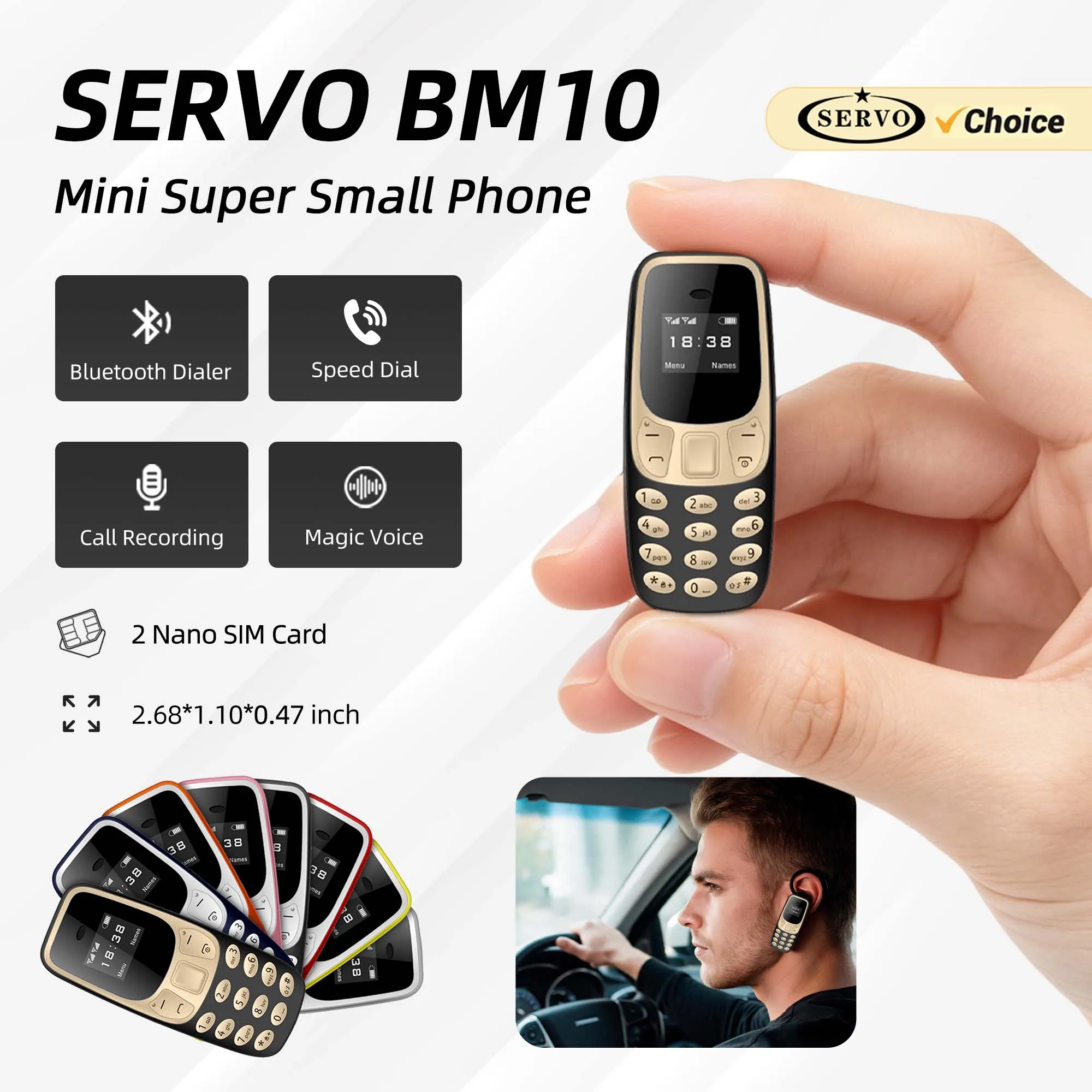 Image of SERVO BM10 Ultra Mini Taschen-Handy Dual-SIM Bluetooth-Kopfhörer Stimmverzerrer MP3 Niedrige Strahlung Anrufaufzeichnung Mobiltelefon