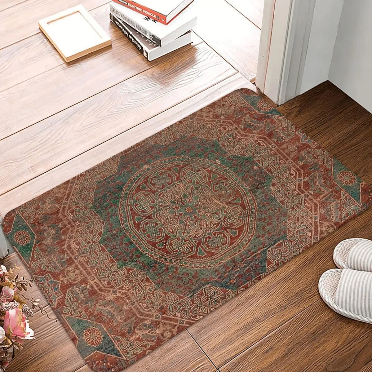 

Wildflower Doormat Bohemian Medallion I 15th Century Old Distressed Accent Rug Bath Bedroom Mat Prayer Carpet Home Modern Decor