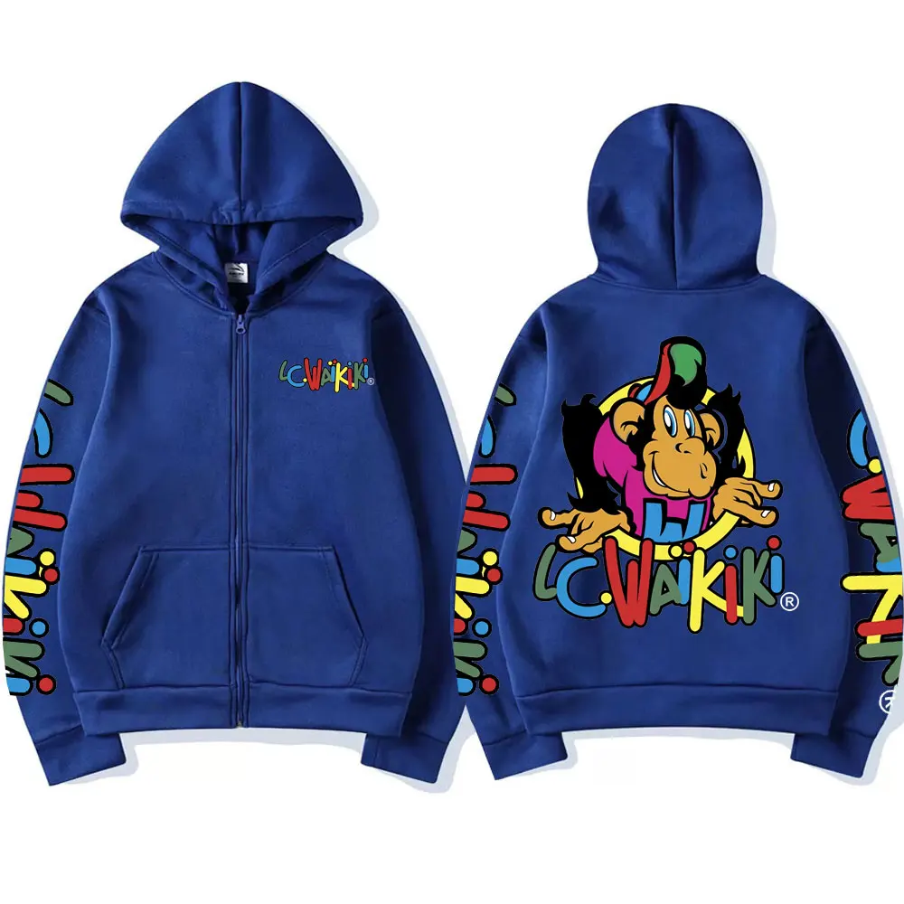 Venda quente macaco gráfico zíper moletom com capuz lc waikiki macaco dupla face impressão zip hoodies masculino feminino moda streetwear