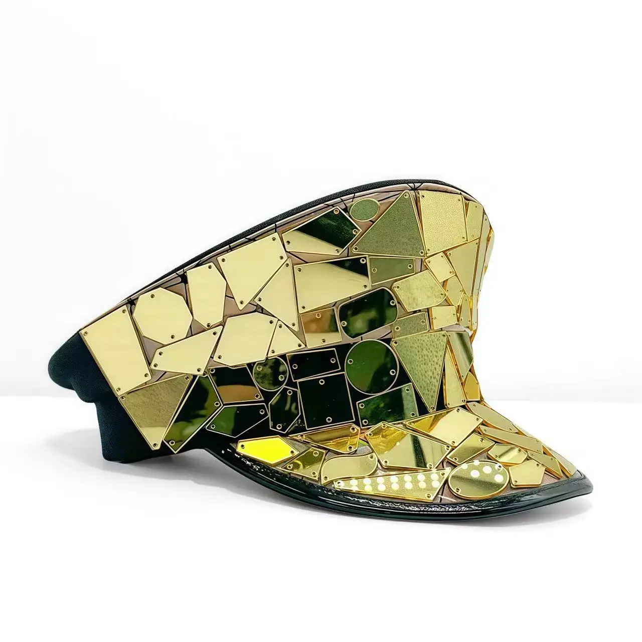 홍루안 옐로우 레이저 가죽 루프 캡틴 모자, 여성용 라인스톤 & 밀리터리 캡, 레이브 페스티벌 액세서리 & 파티 캡 남성용