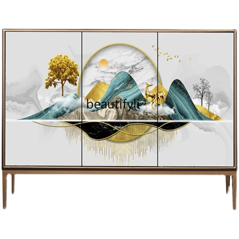 

Light Luxury Entrance Cabinet Shoe Cabinet Solid Wood Entrance Foyer New Chinese Ultra-Thin Curio Cabinet Door Modern