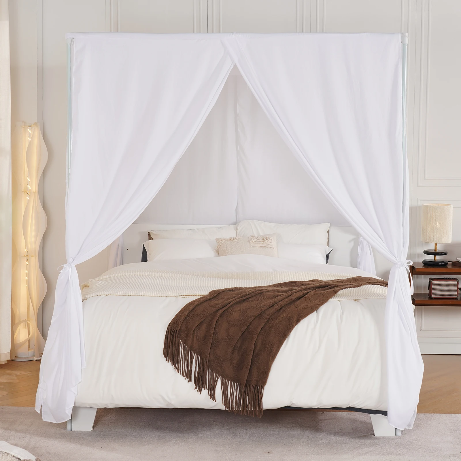 Fotografia 7: Cortinas de cama com dossel de 4 aberturas, com borlas boho, dossel e cortinas, cama de princesa, cortina para decoração romântica de quarto