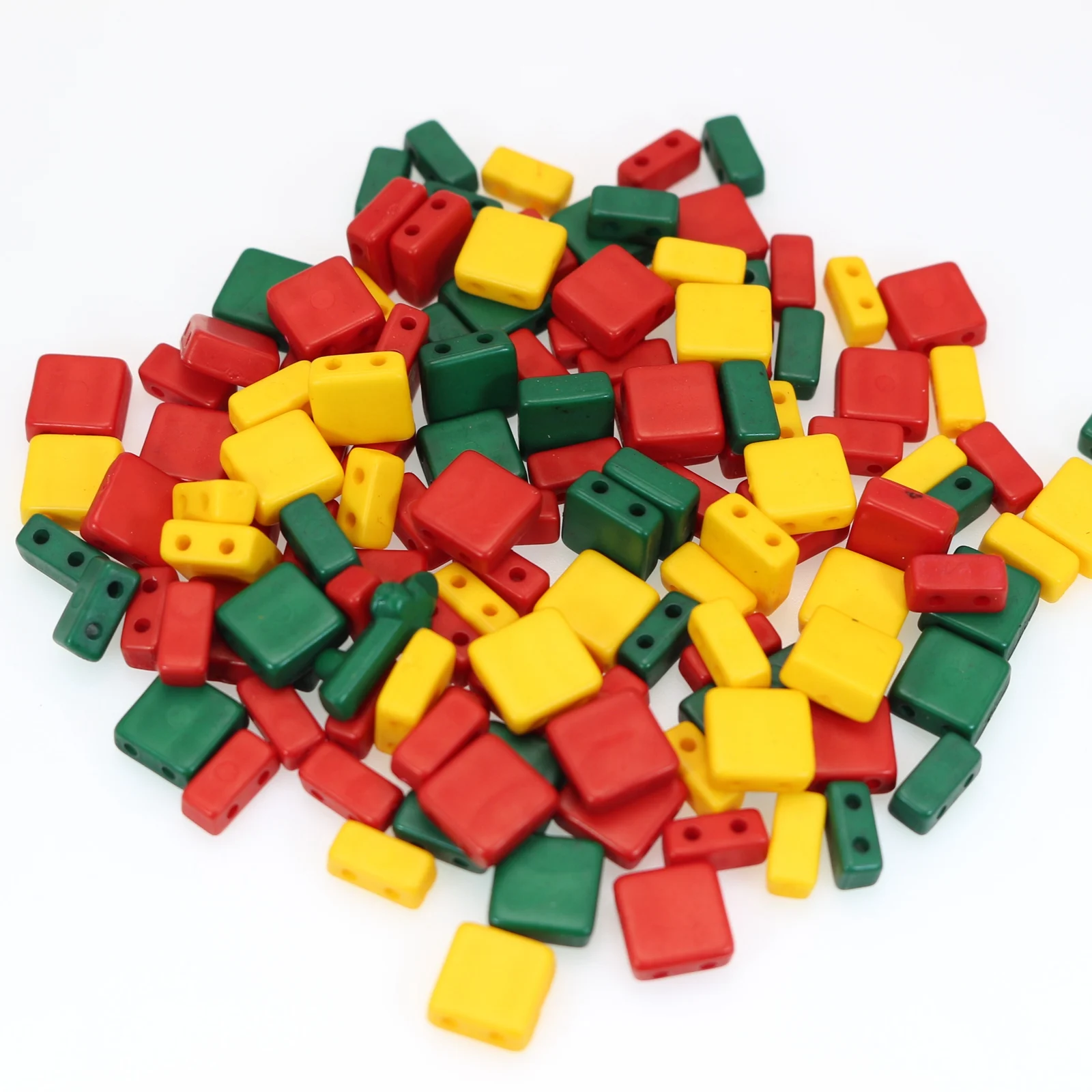 200 Matte Tile Flat Square 2 Hole Double Row 9mm Red Green Yellow DIY Bracelet