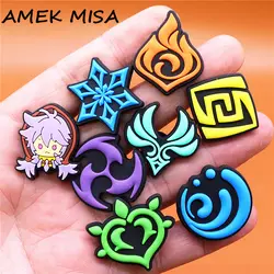 1pcs Genshin Impact Shoes Charms Decoration Game Skill Raiden Shogun Mona Designer Shoe Buckle Clogs Accessories Clips
